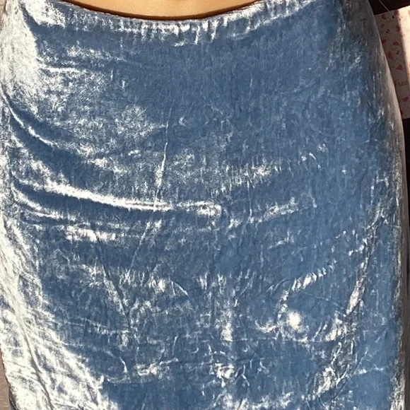 FREE PEOPLE - NWT - skirt: ‘My Lacey’ angled lined blue velvet w lace hem - 10 - Picture 3 of 16
